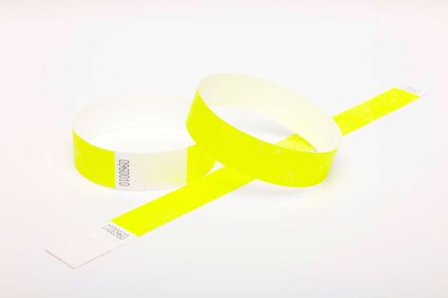 200 Plain Neon Yellow 1/" Tyvek Paper Wristbands for Events,Festivals,Parties