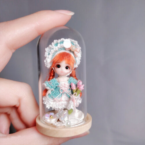 Miniature Glass Dome Display Bell Jar Wood Base Mini Doll Stand Cover Landscape 