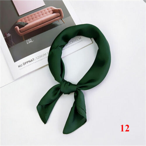 Solid Women Vintage Square Silk Feel Satin Scarf Skinny Head Neck Hair Tie Band 