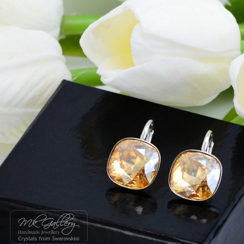 925 pendientes de Plata Cristales de Swarovski ® 10//12MM Fancy Piedra Golden Shadow