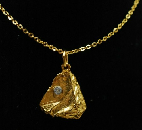 18ct Gold Plated Gold Nugget Pendant with Chain Vintage 1960 1970