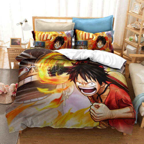 3D One Piece Cartoon Pattern Bedding Set Duvet Quilt Cover Pillowcase UK Size 