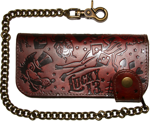 Lucky 13 High Roller Pin Up Wolf Dice Tattoos Antiqued Snap Chain Wallet LAWC7HR