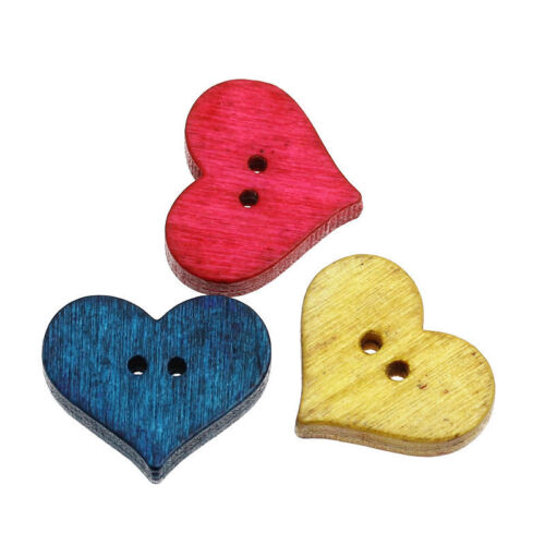 DIY 50-100  Mixed Wood Sewing Buttons Scrapbooking Painted Lovely Heart Shape 