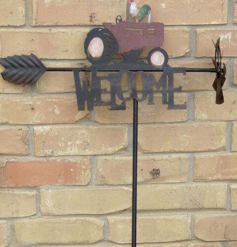 Rooster Tractor Yard Stake Welcome Sign Rustic Metal Garden Yard Outdoor Decor 