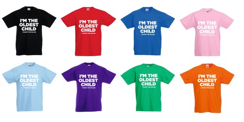 IO sono il più antico medio più giovane figlio unico Bambini Divertente T-shirt Età 3-13 Natale