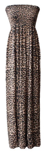 Womens Printed Gathered Long Maxi Bandeau Ladies Sheering Stretch Boobtube DRESS
