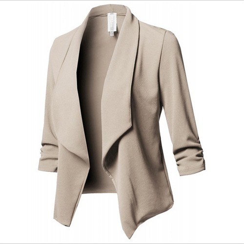 Women Lapel Blazer Open Front Slim Fit Long Sleeve Cardigan Short Jacket Outwear
