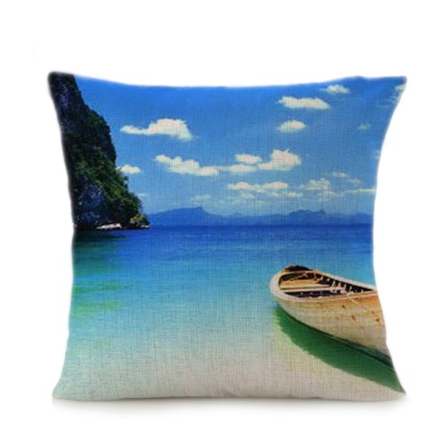 Ocean Beach Cushion Cover Pillowcase Cotton Linen Chair Seat Square Pillow Cover