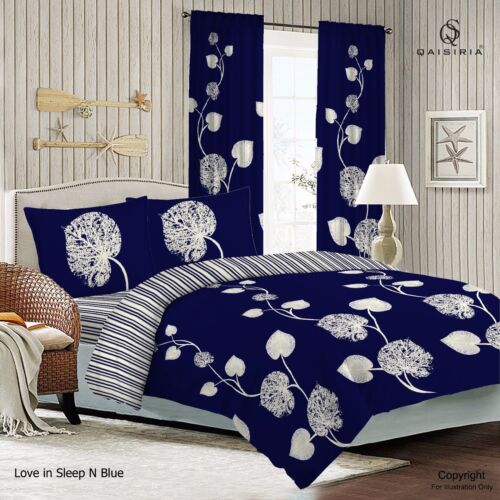 Love in Sleep Navy Duvet Set OR Complete Bedding Set OR Matching Window Curtains