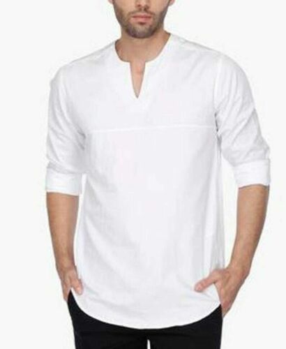 Details about  / Men/'s Indian Buttons Shirt Kurta Solid Tunic 100/% Cotton Large Tall New Dress