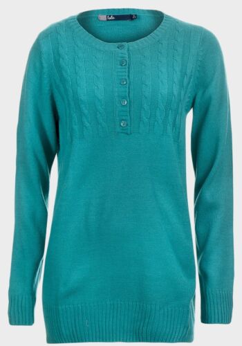 LADIES JUMPER WITH CABLE AND BUTTON TRIM AQUAMARINE NEW SALE ref 328