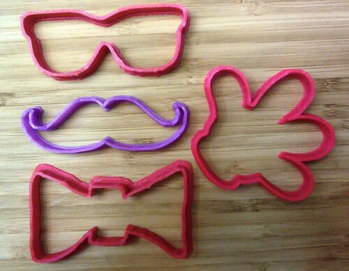 Glasses Sunglasses Bow Tie Glove Cookie Cutters: Mustache Choice of Sizes 
