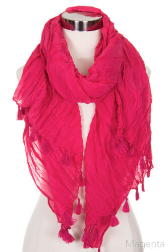 ScarvesMe Women/'s Trendy Soft Solid Crinkle Oblong Shawl Scarf with Tassels