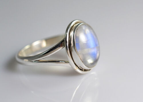 US-RBM-008 Rainbow Moonstone Ring 925 Solid Sterling Silver Handmade Jewelry 