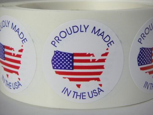 PROUDLY MADE IN THE USA MADE IN AMERICA FLAG 1 3/4" Circle Sticker Label 250/rl 