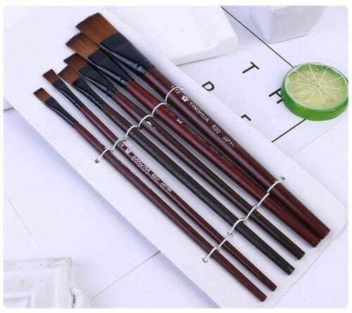 6pcs Nylon Oil Watercolor Paint Acrylic Painting Art Set Brush Wooden Handle Pen 