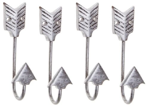 FOUR Metal Decorative Wall Hooks hat // coat Silver Bent Iron Arrow Wall Hook