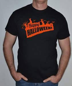 HAPPY HALLOWEEN,ORANGE AND BLACK,FUN,T SHIRT