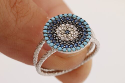 Turkish Jewelry Evil Eye Turquoise Sapphire 925 Sterling Silver Ring Size All