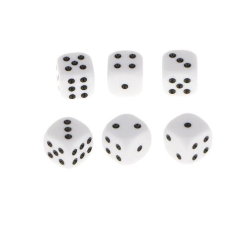 100pcs 16mm Opaque Six Sided Spot Dice Games D6 D/&D RPG Wargaming White