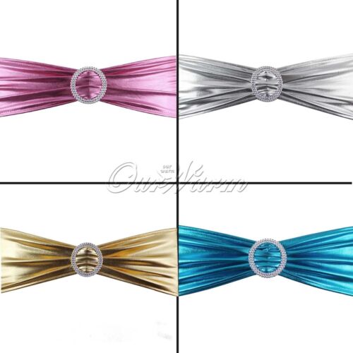 Details about  / Shiny Foil Stretch Chair Cover Sash Band Plastic Buckle For Wedding Decor Colors