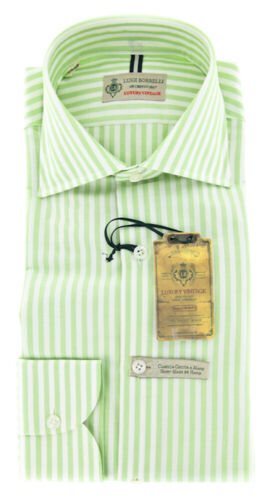 Extra Slim 17/43 - GB4260 Details about   $375 Luigi Borrelli Green Striped Shirt 