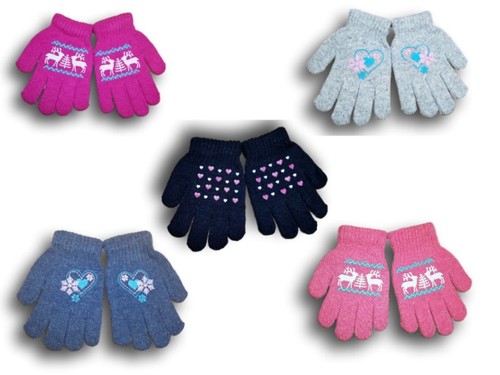 Girls Children Kids Winter Autumn Gloves ABS Print Grey Pink Size 4-10 Years