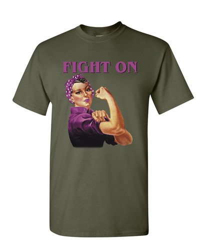 Fight On T-Shirt Pink Ribbon Rosie the Riveter Cancer Awareness Mens Tee Shirt