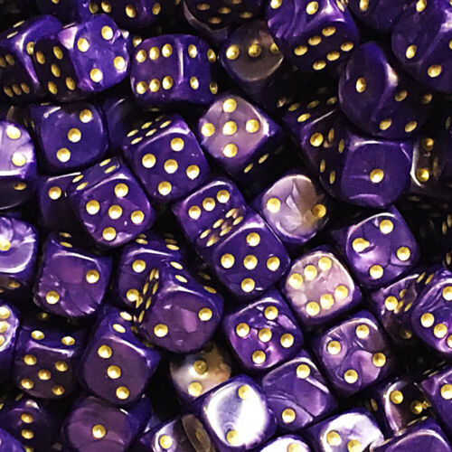 D6 X 12mm Púrpura//Oro Perla dados x10 20 30 dados Tamaño del envase.
