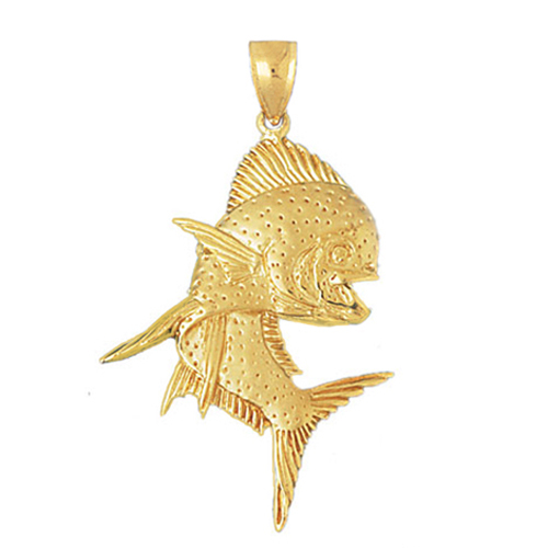 New 14k Yellow Gold Mahi Mahi Fish Pendant