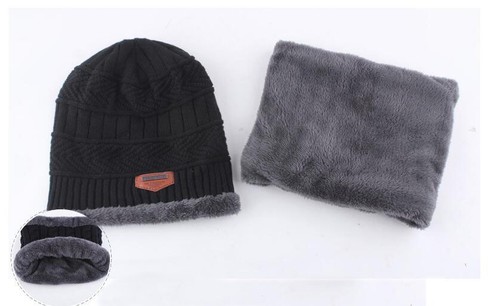 Men Women Winter Warm Crochet Knit Baggy Beanie Wool Skull Hat Ski Cap Scarf Set
