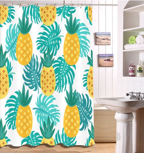 Waterproof Polyester Tropical Palm Leaves Pineapples Shower Curtain Bathroom Set