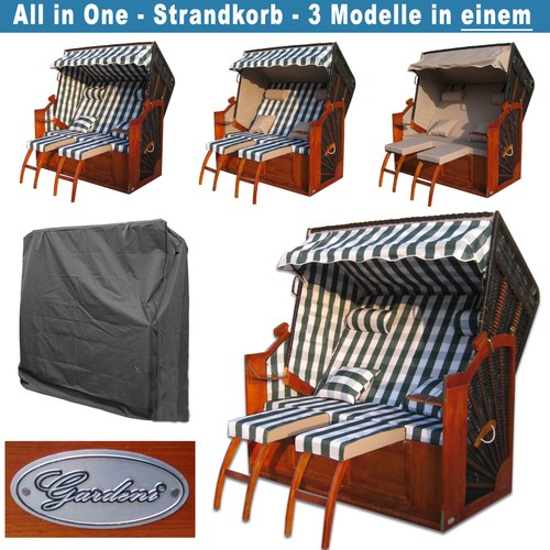 2 BEZÜGE# Strandkorb Ostsee grau STRANDKORB XXXL # 3 IN 1 inkl SCHUTZHÜLLE
