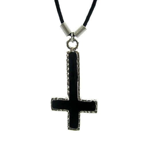 Upside Down Cross Devil Inverted Satanic Black Metal Pendant 18/" Goth Necklace