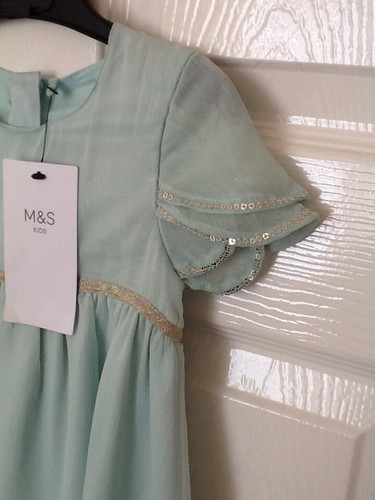LITTLE GIRLS AQUA DRESS AGED 2//3 YEARS M/&S BNWT SPECIAL OCCASION more sizes