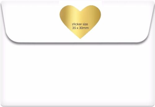 Gold HEART Wedding stickers for Invitations personalised with your details x 50