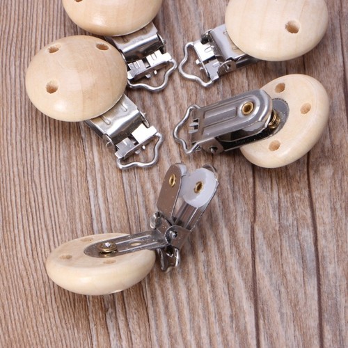5Pcs Metal Wooden Baby Pacifier Clips Infant Soother Clasps Holders Accessories
