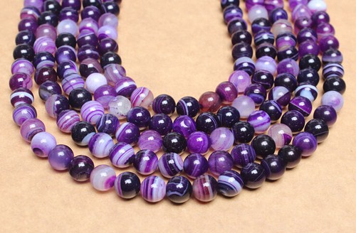 4//6//810mm Natural Purple Striped Agate Gem Stone Loose Spacer Beads Jewelry DIY