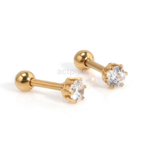 2Pcs//Lot New CZ Prong Tragus Cartilage Piercing Stud Earring Ear Ring Stainless