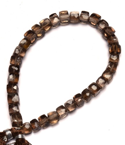 Cube Shape Beads Strand 8.5/" Natural Gem Smoky Quartz Faceted 6.5MM Approx