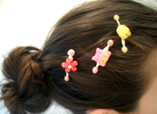 Rose Foncé Fleur Pois Filles clips cheveux 4 Set Pack Petit Stretch attacher sur ressort