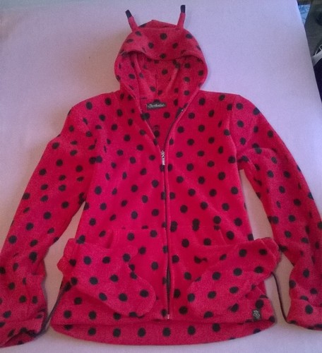 Furry Ladybird Print Zip Hoodie with Mittens Size Med or Large New with Labels