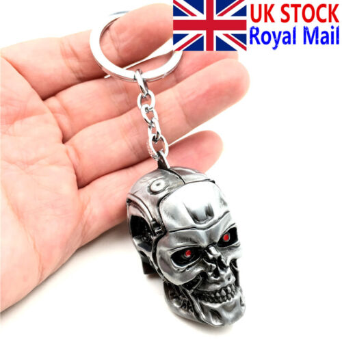 UK Terminator T-850 T800  Mechanical 3D head silver Metal Keychain Keyring 6cm 