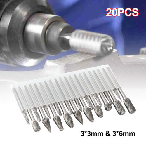 20PCS Tungsten Carbide Rotary Drill Bits Tool Burr Die Grinder Shank Carving Set