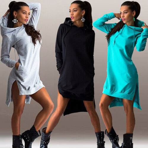 Mini-robe robe manches longues capuche pull asymétrique Irregular 34-44 bc246