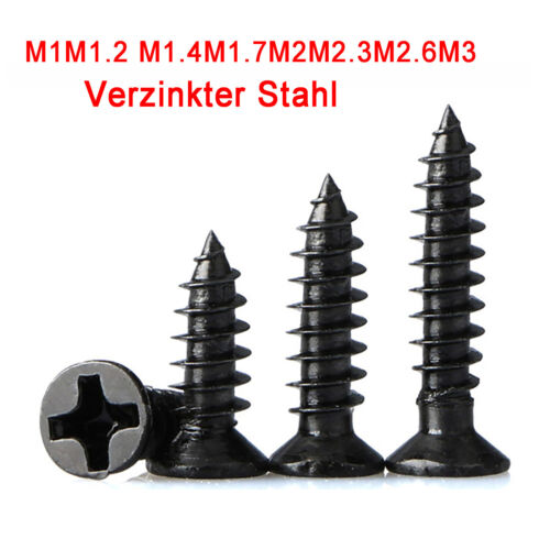 M1M1.4M1.7M2M2.3M2.6M3 Wood Screw Flat Head Self Tapping Screws Black Zinc Steel
