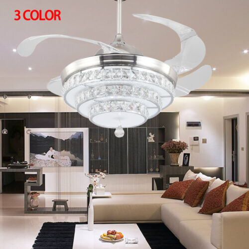 Details about  / 42/" Invisible Crystal Ceiling Fan Lamp Remote Control 3 Color Dimmable Lamp