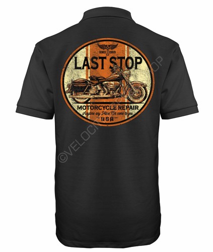 Velocitee Speed Shop Mens Polo Shirt Last Stop Vintage Motorcycle Biker W13688