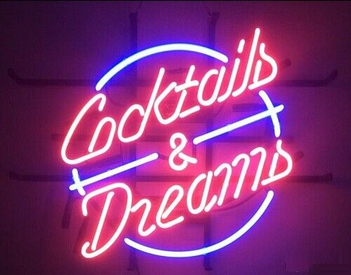 New Cocktails And Dreams Neon Light Sign 20/"x16/" Beer Cave Gift Bar Real Glass